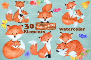 30 Mother Baby Fox Clipart Designs and Illustrations