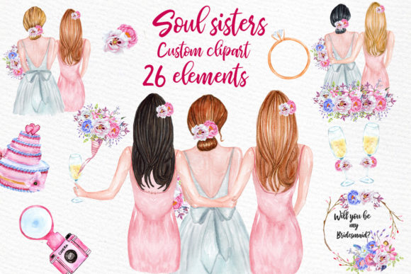 Bridesmaid Best Friends Clipart Illustrations