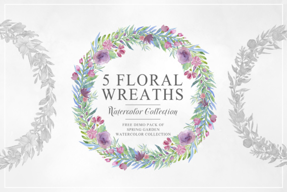 Five Floral Watercolor Wreaths and Freebies