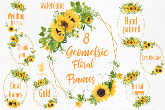 Geometric Sunflower Floral Frames Illustrations
