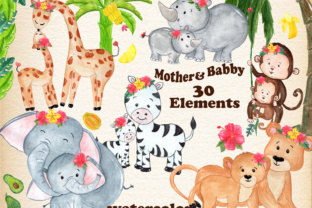 Mother and Baby, Safari Animals Illustrations